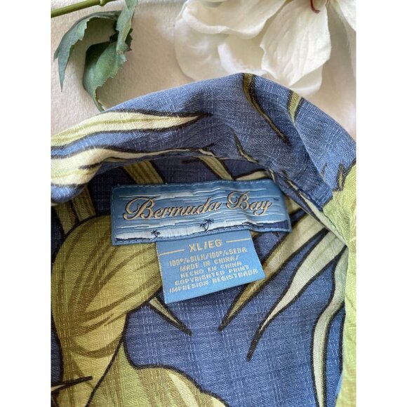 Bermuda Bay XL Tropical Hawaiian Shirt Blue With Orange & Green Floral Design 10 - Picture 6 of 9